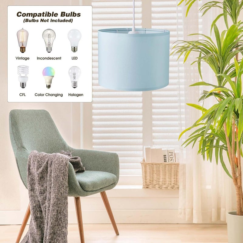 KUAUGST Plug in Pendant Light, 15 FT Hanging Lamp with Plug in Cord, On/Off Switch, Pendant Lighting with Fabric Shade, Hanging Light Fixture for Living Room, Bedroom, Dining Room, Kitchen - Image 3